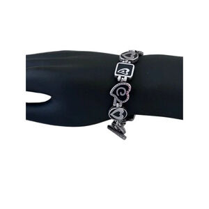 Silver Tone Black Enamel Brighton Heart Bracelet 7 1/4" Reversible